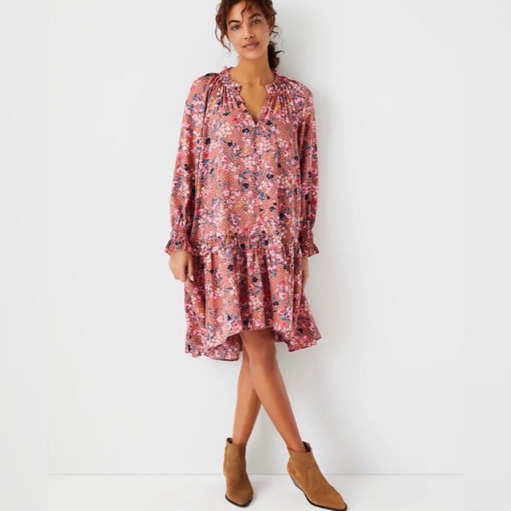 NEW Ann Taylor Floral Ruffle Swing Dress sz SP